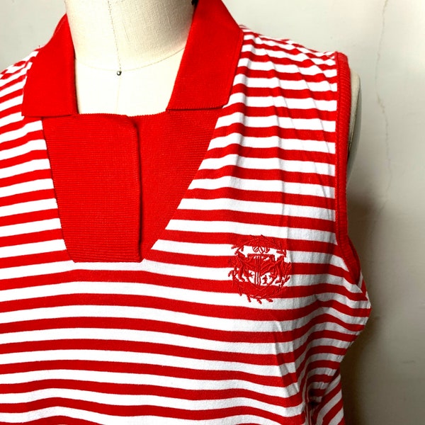 Vintage striped red and white collared tank top - recycled fashion