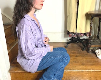 Vintage The Limited 100% silk purple periwinkle button up shirt