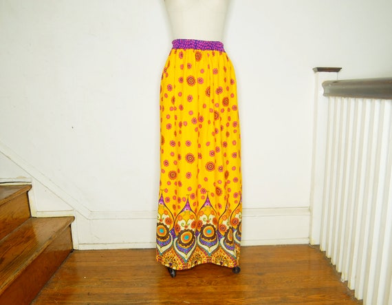 60's psychedelic high waisted maxi skirt, Floral … - image 1