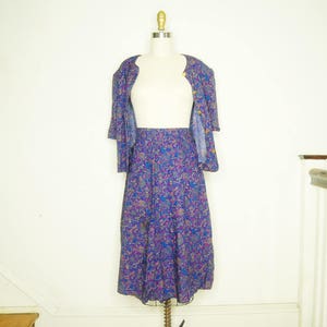 vintage rayon suit in deep purple - psychedelic paisley - Norton McNaughton - elastic waist skirt with button up shirt