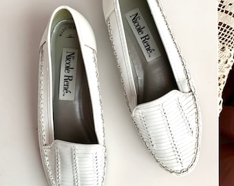 Vintage White Woven Leather Loafers – Nicole Rene, Size 9