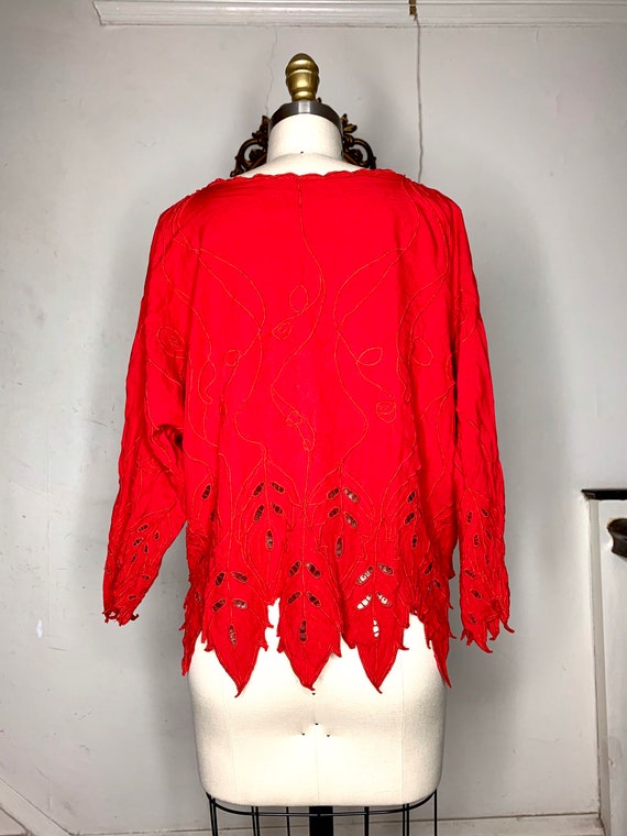 Vintage Marcia and Me red blouse with cut away pa… - image 3