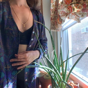 Vintage Classiques Entier button up silk shirt - abstract blue and gold print - size M