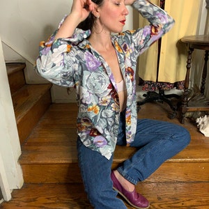 vintage floral silk shirt - ilio 100% silk blouse button up size small