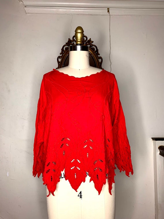Vintage Marcia and Me red blouse with cut away pa… - image 2