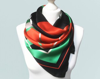 The Ruby Scarf - Large  Luxury scarf, printed,gift idea for women, square silk, ethical Art Deco, geometric