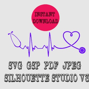 Nurse Stethoscope heartbeat Svg Pdf Jpeg Gsp Silhouette Studio For silhouette cameo and other cutters