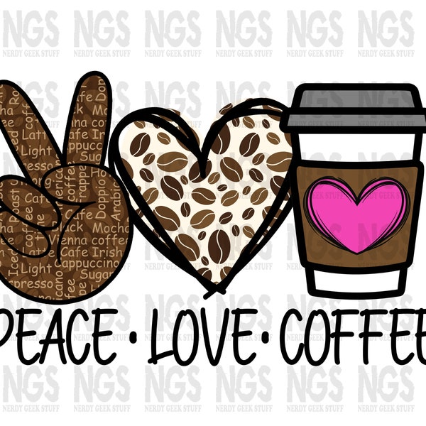 Peace Love Coffee heart sublimation ready PNG