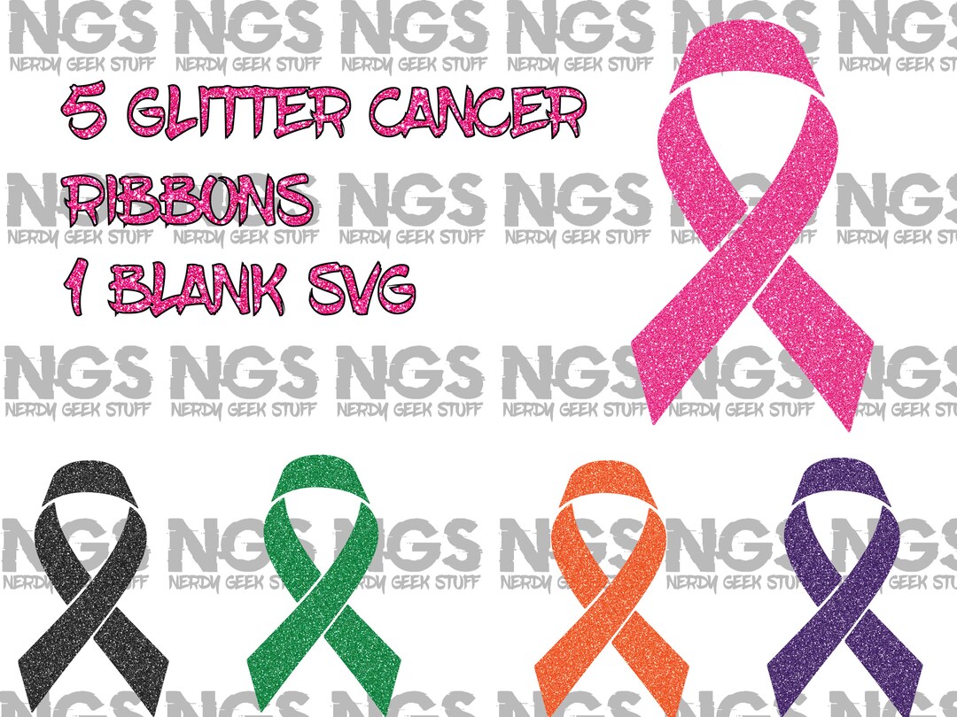 15 Glitter Cancer Ribbon PNG and 1 Blank SVG Sublimation Printing and ...