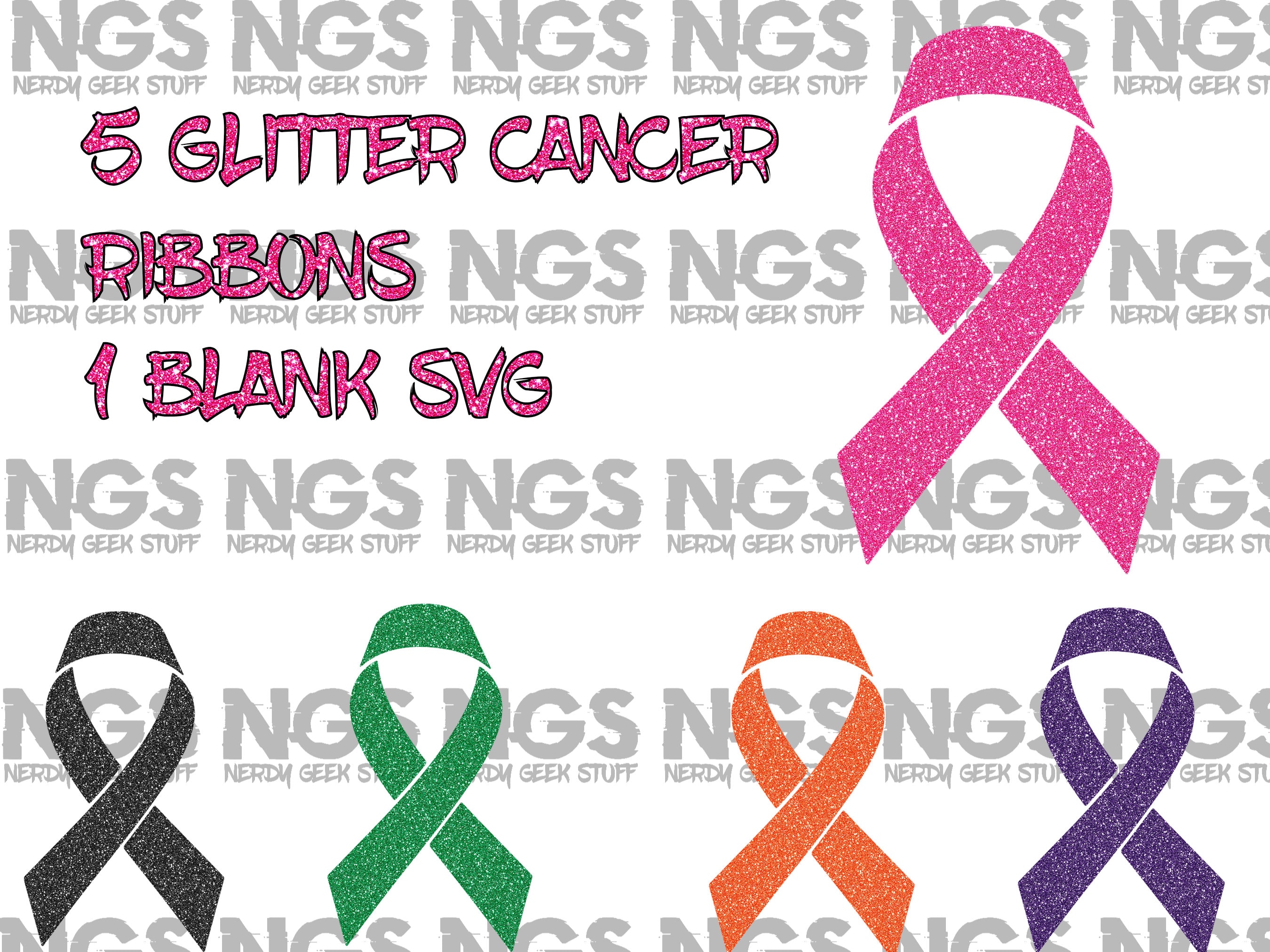 15 Glitter Cancer Ribbon PNG and 1 Blank SVG Sublimation Printing and ...