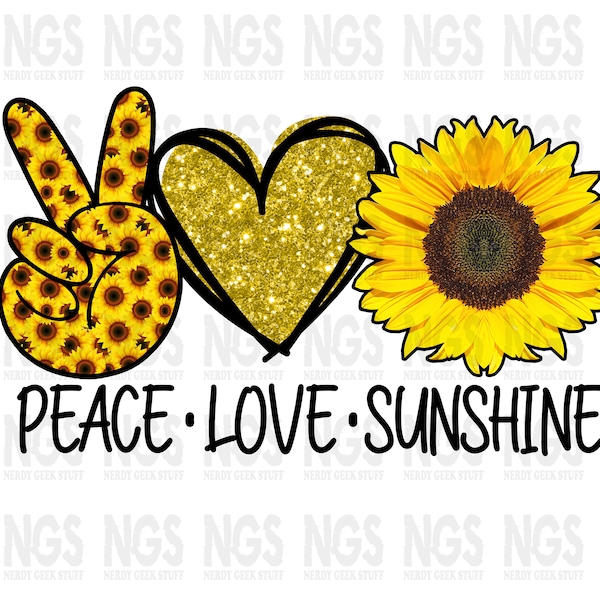 Peace Love Sunshine Sunflower chunky glitter heart sublimation ready PNG