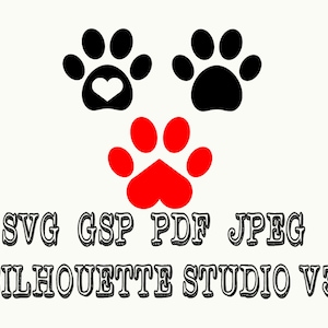 3 Pet Cat Dog Pet Heart Paw Vinyl Decal Svg Pdf Jpeg Gsp Silhouette Studio For silhouette cameo Cricut and other cutters