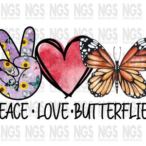 Frieden Liebe Schmetterlinge Herz Aquarell Sublimation bereit PNG dgt digitale Datei für den Druck