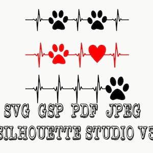 3 stuk huisdier Paw Heartbeat Vinyl Decal Svg Pdf Jpeg SAP Silhouette Studio voor silhouette cameo en andere scharen