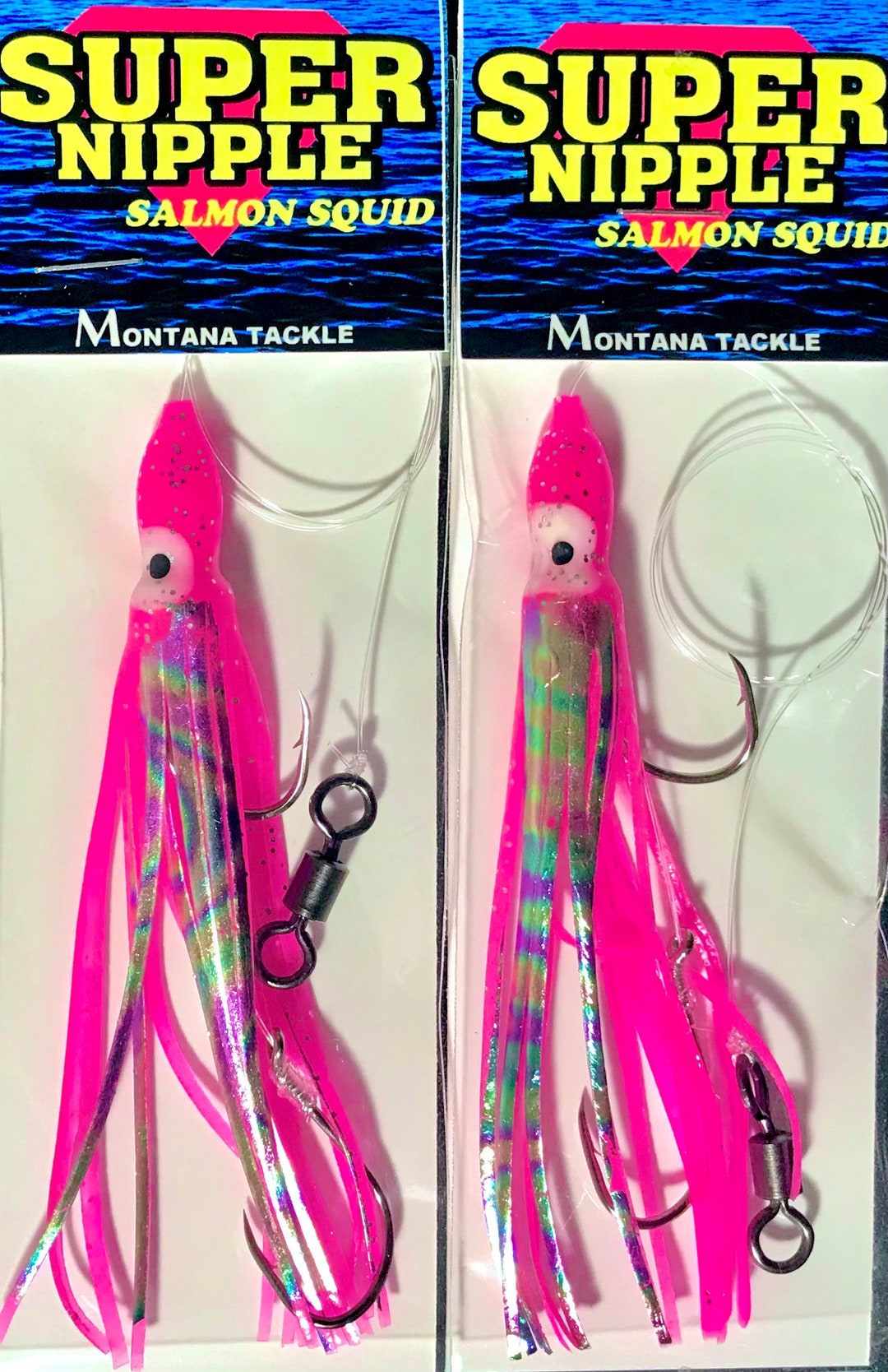 Montana Tackle 4.5-inch Salmon Hoochies 2: UV pink Laser 