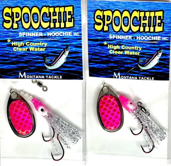 Kokanee Salmon Spinner-hoochies 2: Uv PINK FLASHER 