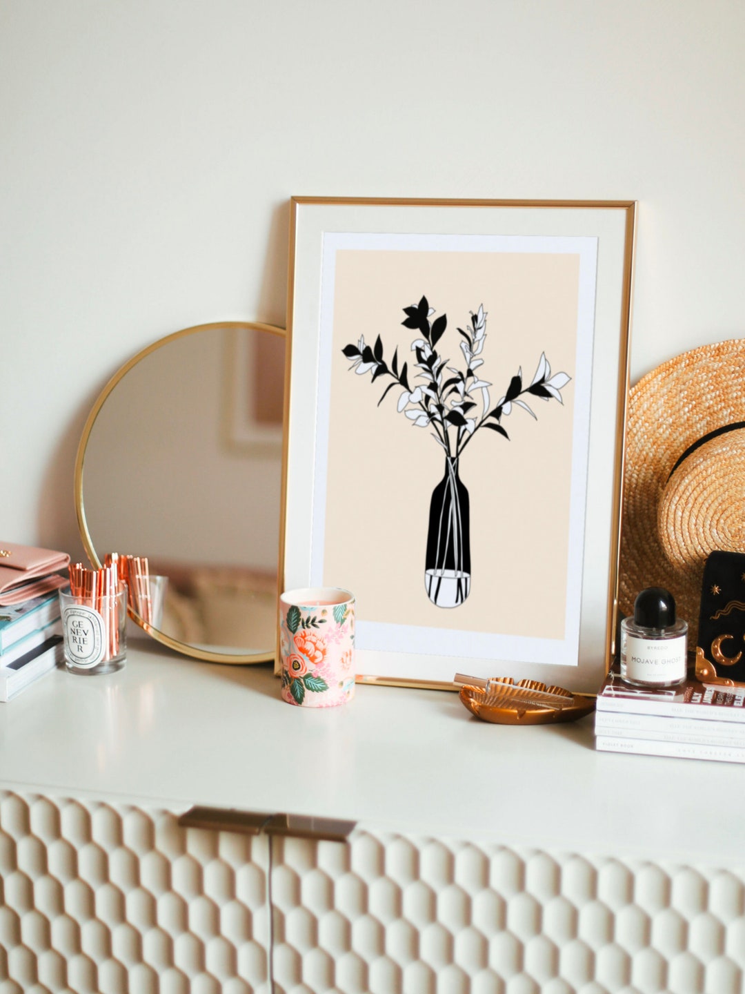 Black and White Greenery Vase Print Plant Print Minimalist Etsy