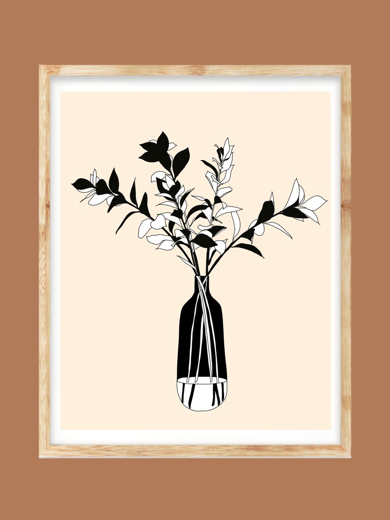 Black and White Greenery Vase Print Plant Print Minimalist Etsy