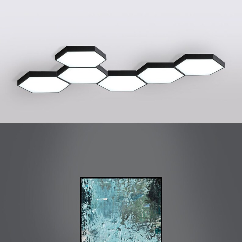 Led Ceiling Contemporary Hexagonal Light 6 21cm Black Hexagons