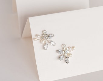 Cubic zirconia wedding studs Silver bridal cluster earrings Marquise crystal bridal earrings Bridesmaid earrings Prom earrings