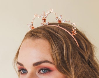 Rose gold leaves bridal crown CZ crystal wedding tiara Bridal headband headpiece Floral crown Flower tiara Wedding hair accessories