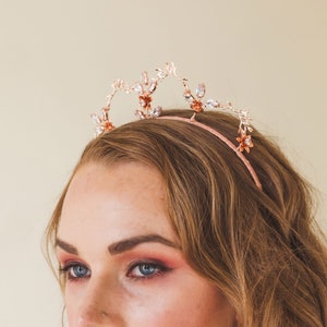 Rose gold leaves bridal crown CZ crystal wedding tiara Bridal headband headpiece Floral crown Flower tiara Wedding hair accessories