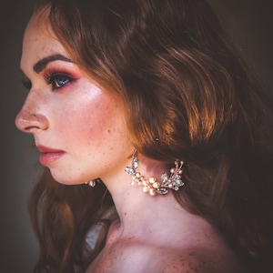 Pearl bridal hoop earrings Floral Bridal Earrings Prom CZ statement hoop earrings Blush wedding earrings Rose gold bridal hoop earrings