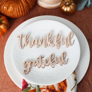 Thanksgiving place settings Fall table place cards Custom Table decor Laser words Thankful grateful gather family celebrate blessed image 1