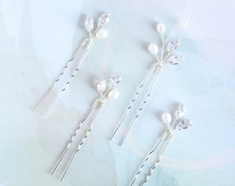 Crystal CZ bridal hair pins Silver wedding hair pins Bridal hair piece Pearl hair pins Wedding hair piece  Bridesmaid gift hair pins