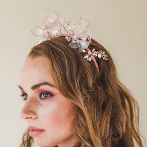 Rose gold floral crown Statement wedding tiara Modern bridal crown Leaf Floral Crown Wedding crown headpiece Bridal headband  Unique crown