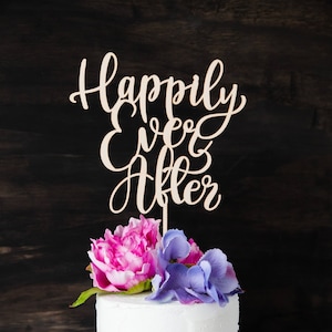 Happily Ever After wooden cake topper Bridal cake topper Bridal shower cake topper Bridal shower decor Rustic bridal shower cake topper