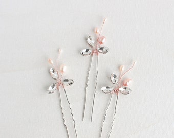 Rose gold crystal bridal hair pins Celestial wedding hair pins Rhinestone bridesmaids hairpin Flower hair pin Floral bridal hair accessories