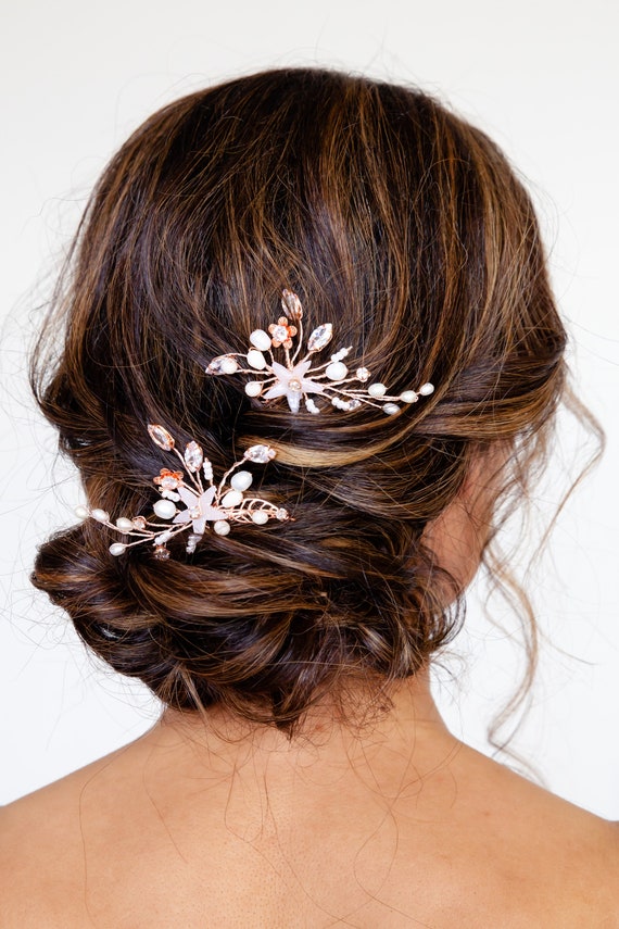 Rose Gold Wedding Hair Pins Crystal CZ Bridal Hair Pins  display picture 3