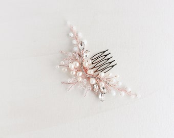 Rose gold pearl hair comb Bridal hair comb Back headpiece Wedding hair clip Rose gold headpiece for wedding Crystal bridal accessory