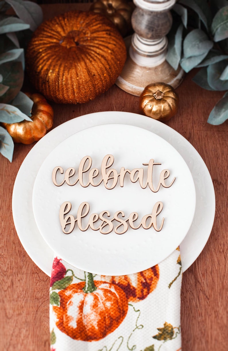 Thanksgiving place settings, Fall table place cards, Custom Table decor, Laser words Thankful grateful gather family celebrate blessed