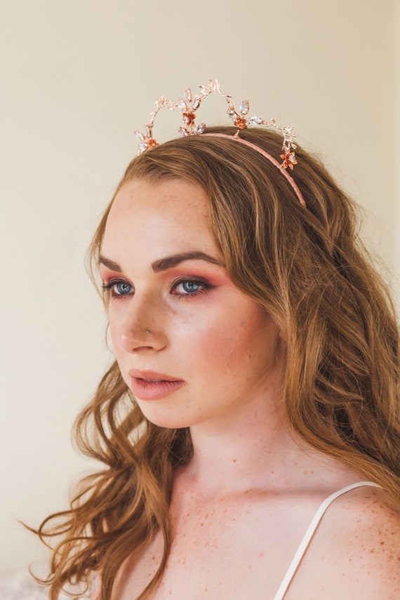 Rose Gold Leaf Bridal Headband Rose Gold Leaf Bridal Headdress: Pearl & Crystal Hair Vine  main image 4
