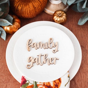 Thanksgiving place settings, Fall table place cards, Custom Table decor, Laser words Thankful grateful gather family celebrate blessed