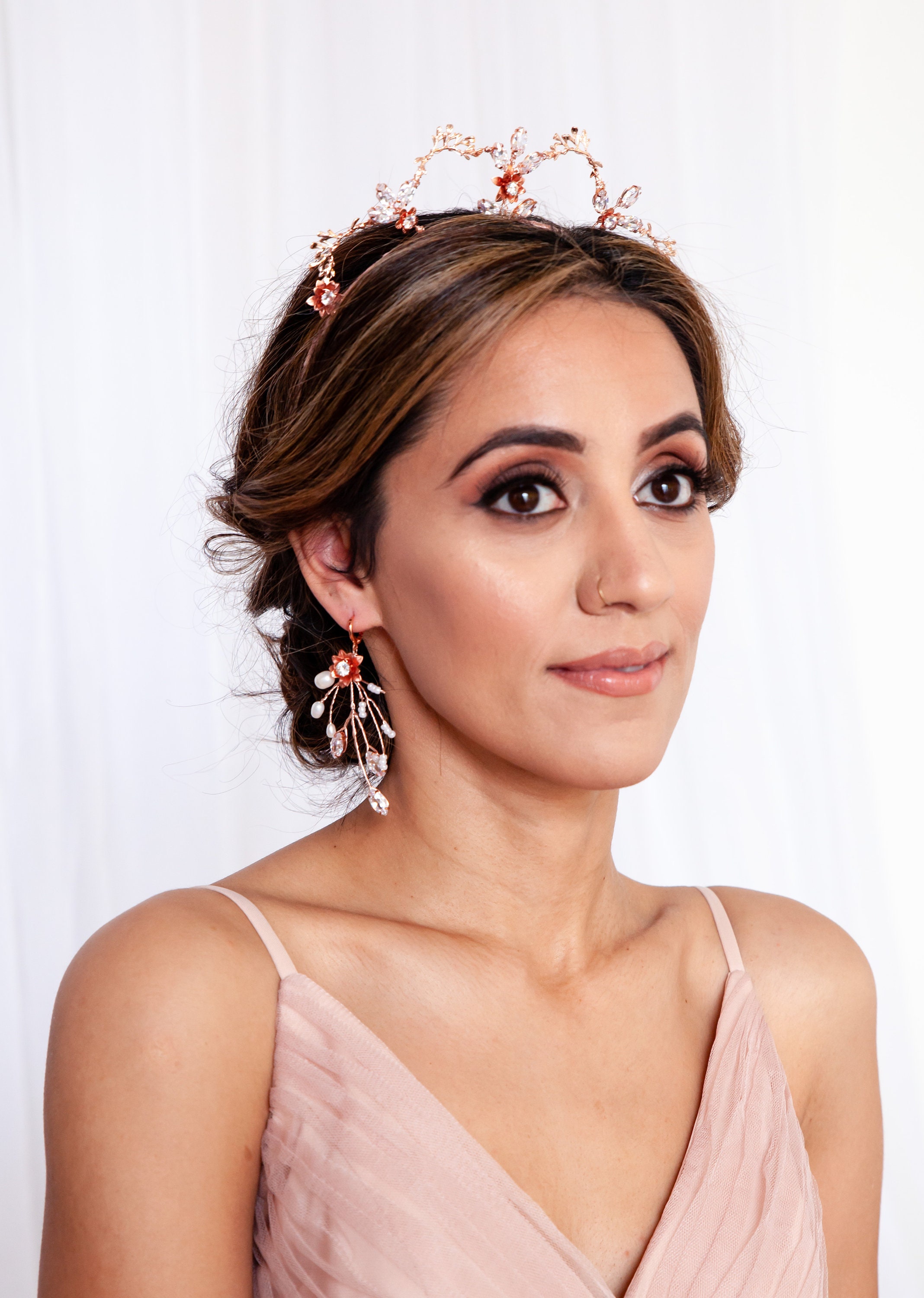 Rose Gold Crystal Leaf Tiara Headpiece for Women Ivory and Co Elfin Rose Gold Leaves and Crystal Wedding Tiara main image 4