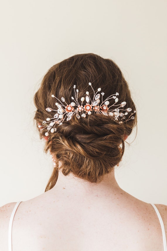 Boho Bridal Back Headpiece CZ Rose Gold Bridal Hair Comb  display picture 2