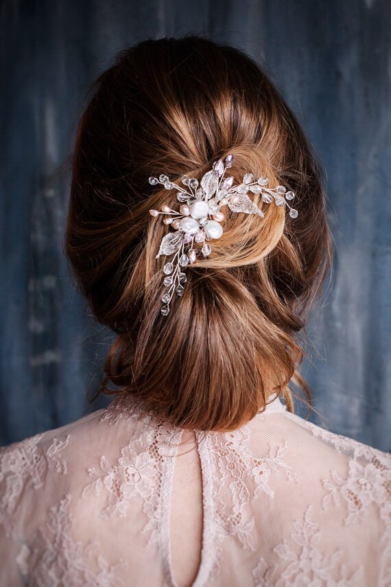 Floral Bridal Hairpiece with Rhinestones Amazon.com : 5 PCS Bridal Flower Wedding Hair Pins Crystal  main image 3