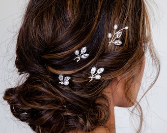 Crystal CZ bridal hair pins Silver wedding hair pins Bridal hair piece Pearl hair pins Wedding hair piece  Bridesmaid gift hair pins