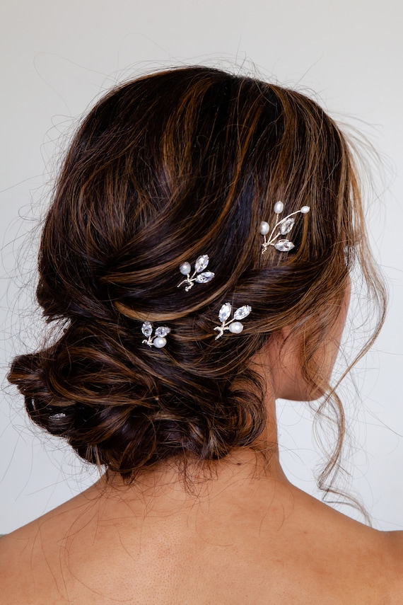 Wedding bride bridesmaid silver hairpin hairpiece Crystal Wedding Hair Pins Set Bridal Silver Hair Piece for  main image 3