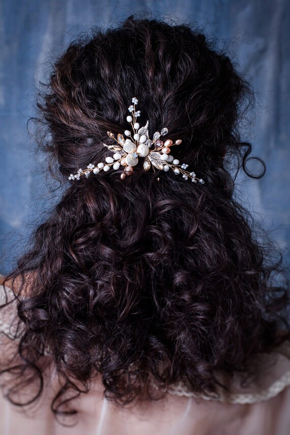 Rustic Wedding Hair Comb Floral Bridal Hair Comb Gold Wedding Etsy