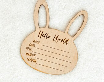 Hello World Baby birth announcement wood discs Animal wooden baby disc Baby photo prop Baby name sign New Baby Gift Engraved Wooden Card