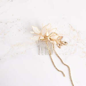 Chain bridal side hair comb Dangle wedding hair comb Flower hair comb Floral bridal comb Gold hair comb wedding Bridal head chain AURORE image 6