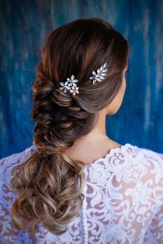 Leaf Pearl Bridal Hair Pin, Crystal Wedding Hair Accessory  display picture 1