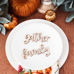 Thanksgiving place settings, Fall table place cards, Custom Table decor, Laser words Thankful grateful gather family celebrate blessed