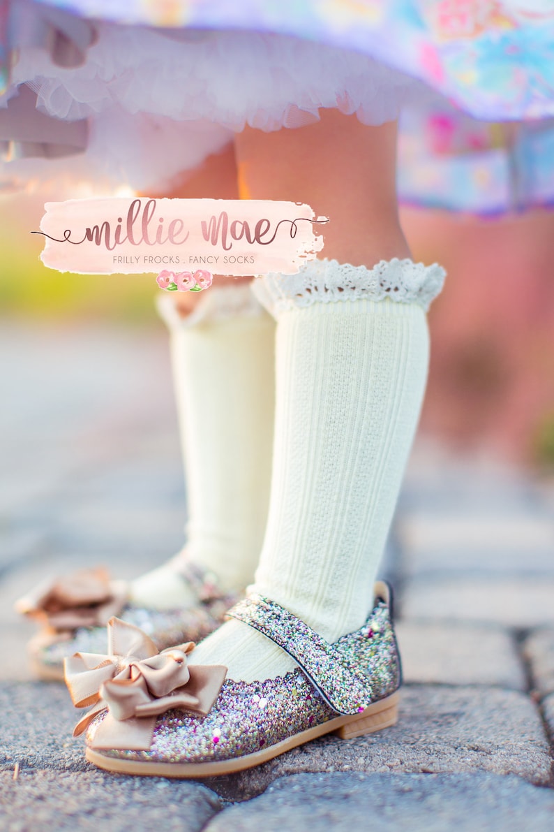 Baby Girl Knee High Socks Cable Knit with Ruffle Available in Multiple Colors and Sizes
