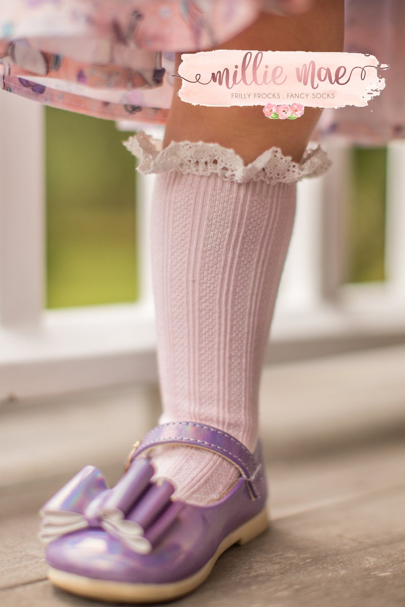 Baby Girl Knee High Socks Cable Knit with Ruffle Available in Multiple Colors and Sizes