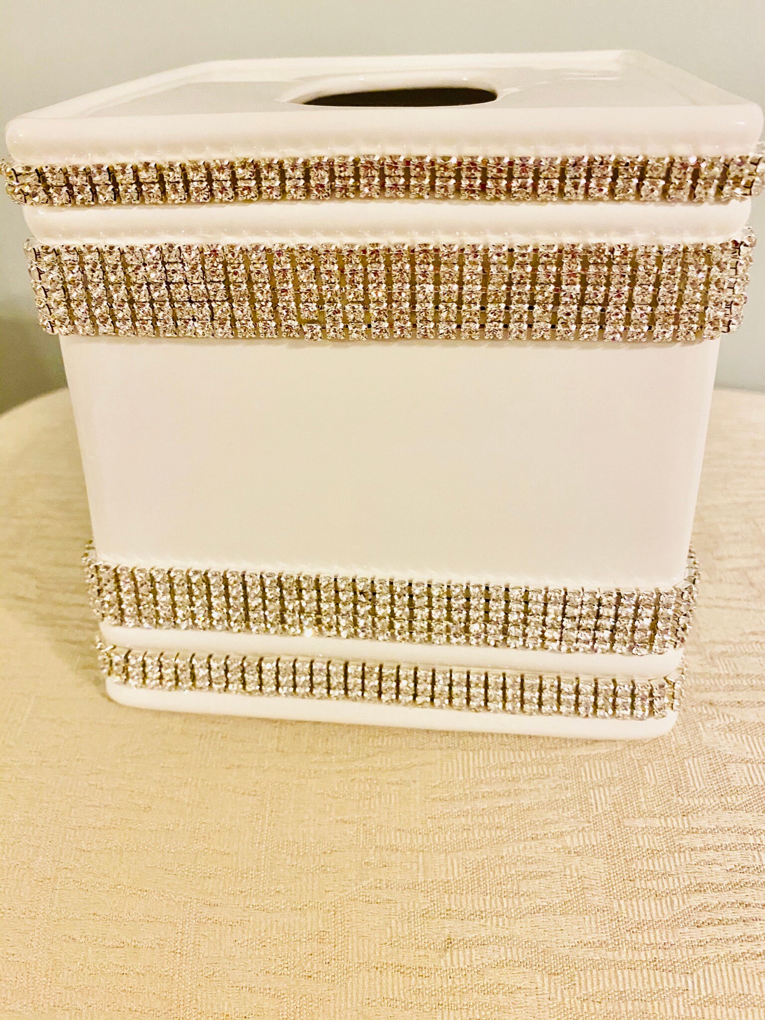 Rhinestone Crystal Ceramic White Tissue Box Cover Etsy